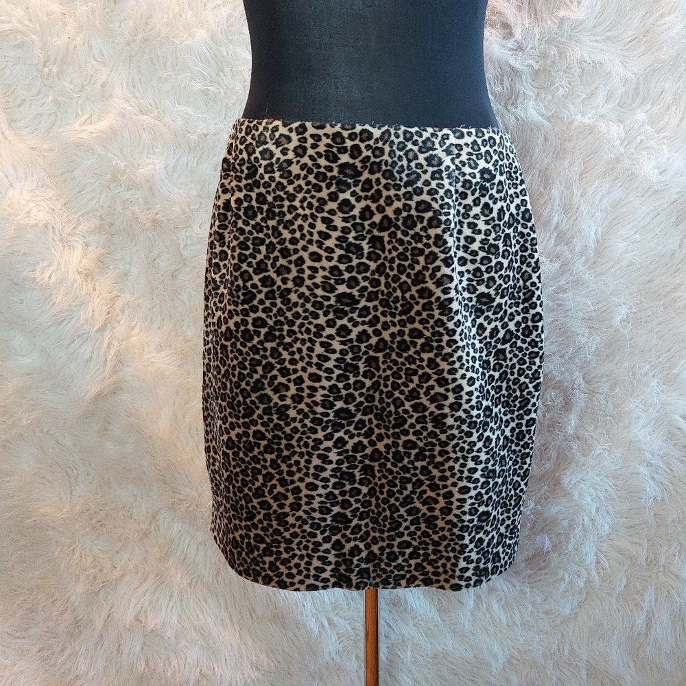 Apostrophe Women's Leopard Flannel A Line Side Pencil Skirt Size: 10